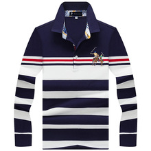 精品品牌保罗Polo衫长袖T恤男 秋冬季新款条纹翻领男装体恤衫