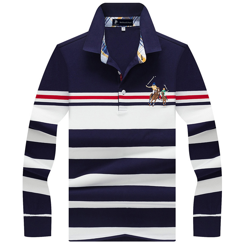 精品品牌保罗Polo衫长袖T恤男 秋冬季新款条纹翻领男装体恤衫