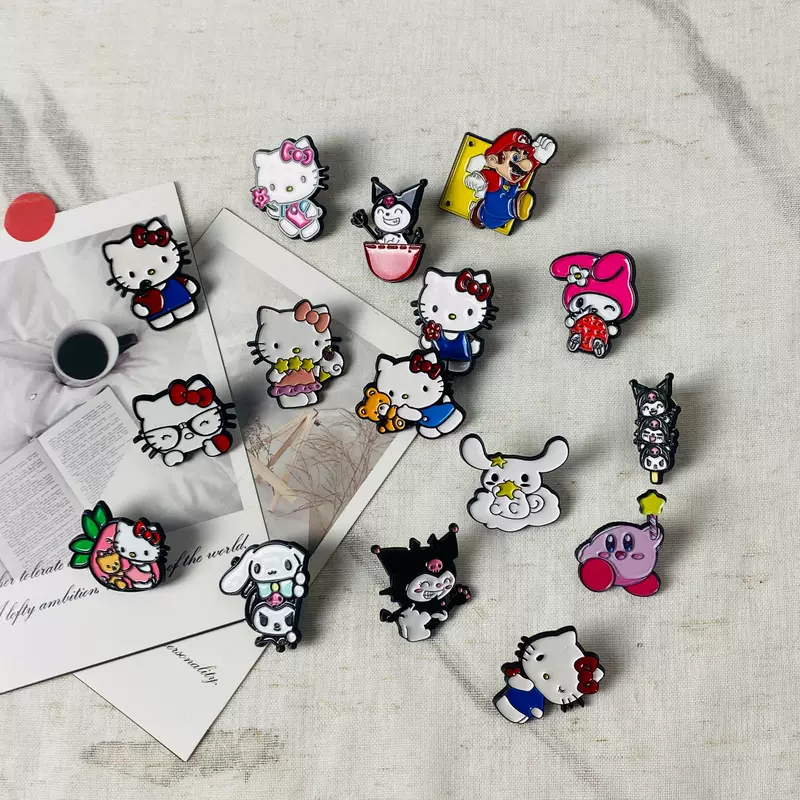 Металлическая брошь Hello Kitty, мультяшный значок из металла с эмалевым эффектом, разные цвета