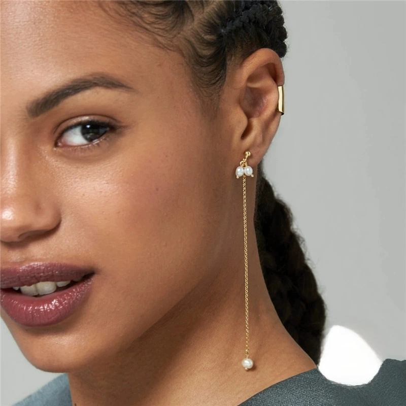 Long chain with tassels, earrings from pearl, silver 925 sample
