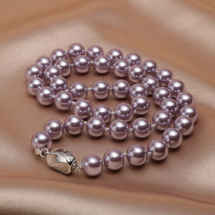 Natural Nanyang Pearl Necklace Women's Purple Shell Beads Round Light Clavicle Chain Mother's Day Gift