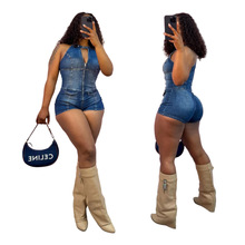 新款牛仔弹力连体裤MZ88650现货欧美跨境亚马逊热卖背心连衣短裤