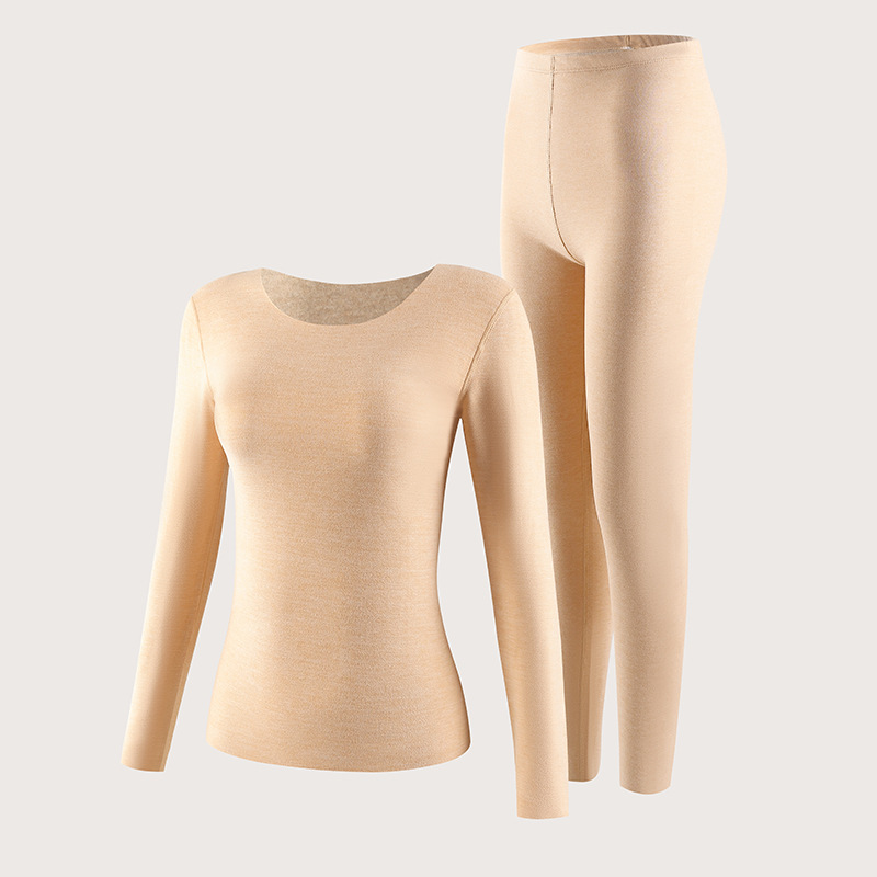Otoño e invierno Gerong Tops cálidos, pantalones de manga larga cepillados de doble cara, traje cálido de seda de cachemira, ropa de otoño, pantalones largos