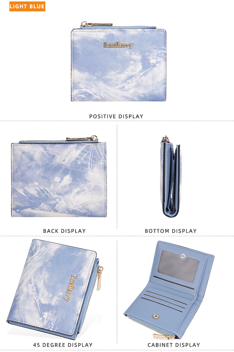 Geldbörse: Neue, kurze Geldbörse für Damen im Tintenmalerei-Stil, Münzfach für mehrere Karten, durchgehendes Geldscheinfach und Seitentaschen mit Reißverschluss für Münzen und Ringe._voghion.com