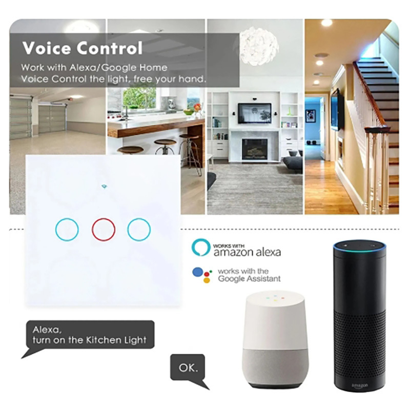 触摸图雅WiFi开关家居生活Alexa谷歌主页433RF WiFi远程1/2/3 路