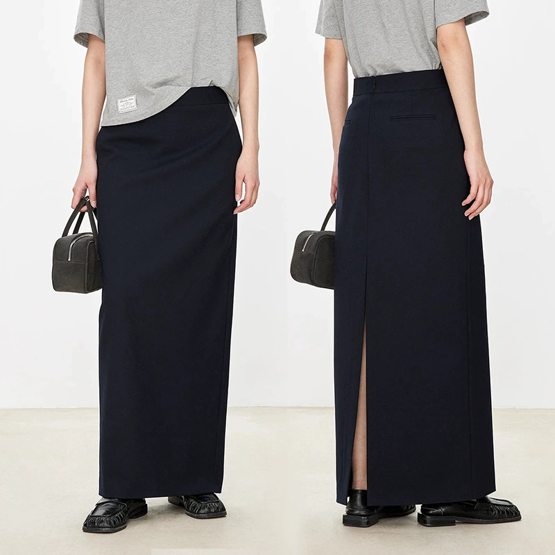 Kaixiu импортное качество камвольной австралийской шерсти ряд с разрезом сзади прямая Супер длинная бумажная юбка облегающее платье