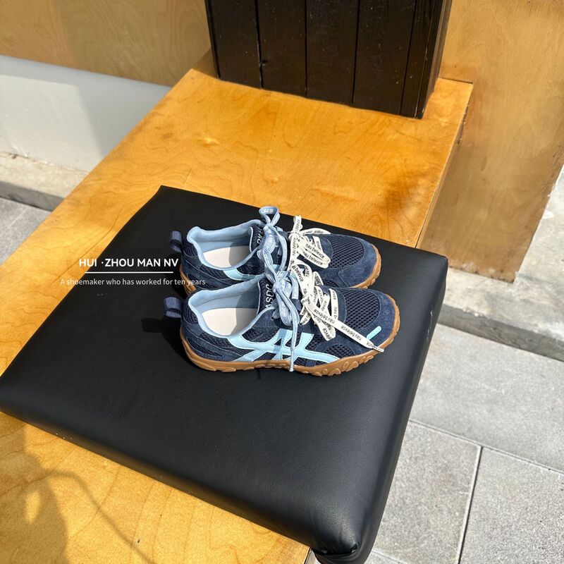 真皮厚底德训鞋女2025新款百搭网面鸳鸯鞋带休闲运动鞋平底阿甘鞋|undefined