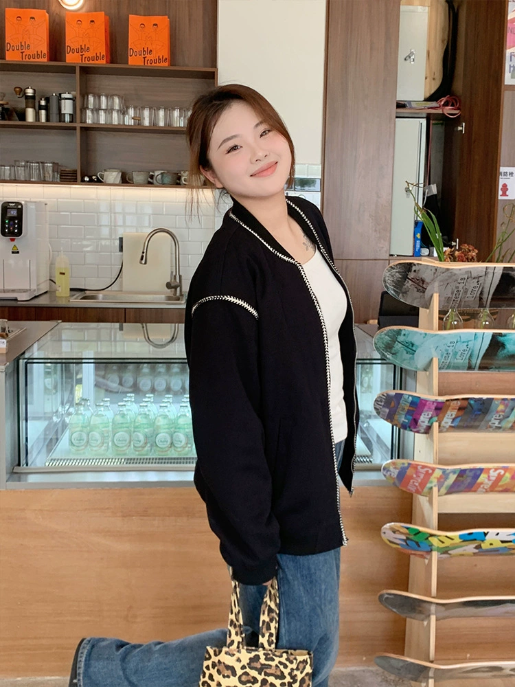 Бейсболная форма, spring jacket, ретро длинный рукав, плюс размер, оверсайз