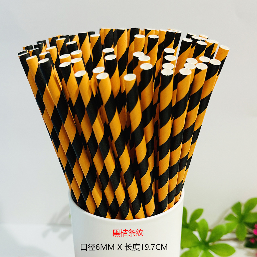 Una gran cantidad de pajitas de papel desechables al por mayor, pajitas de papel de Halloween, pajitas de papel degradables, calavera, calabaza