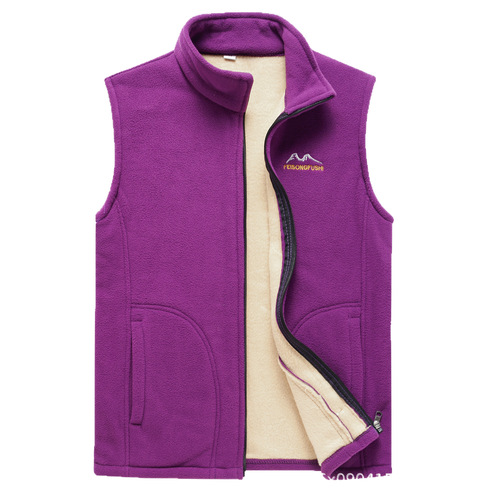 Women's Middle-Aged and Elderly Autumn/Winter Fleece Vest with Stand Collar, Fleece Lining, Snagless Fleece Jacket, Loose Warm Cardigan for Mothers