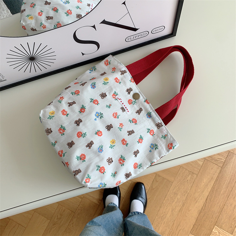 75g Weight Magnetic Buckle Closure Type Top Handle Strap Type Handbag Bags Type Casual Occasion Canvas Material Flower Pattern Spring&Summer Season Women's Gender Vacation Style Square Shape Women's Canvas Flower Vacation Square Magnetic Buckle Handbag 30
