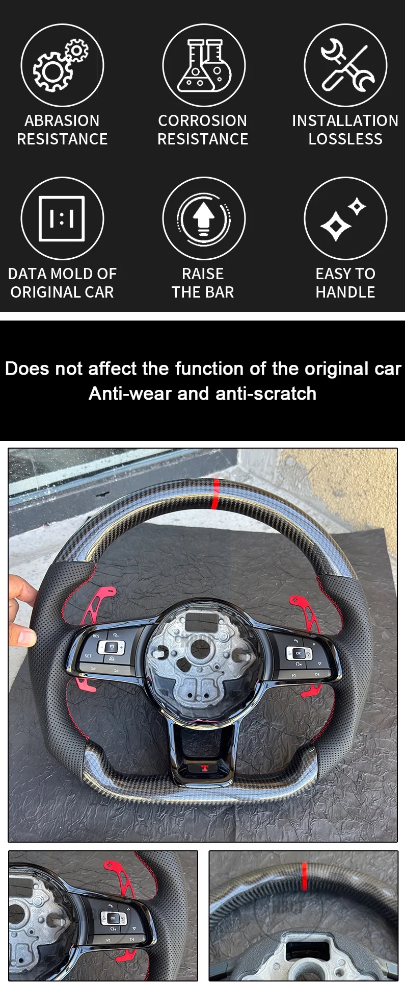 Carbon fiber perforated steering wheel for Volkswagen Golf 7 7.5 GTI GTD GTE R 2013-2020