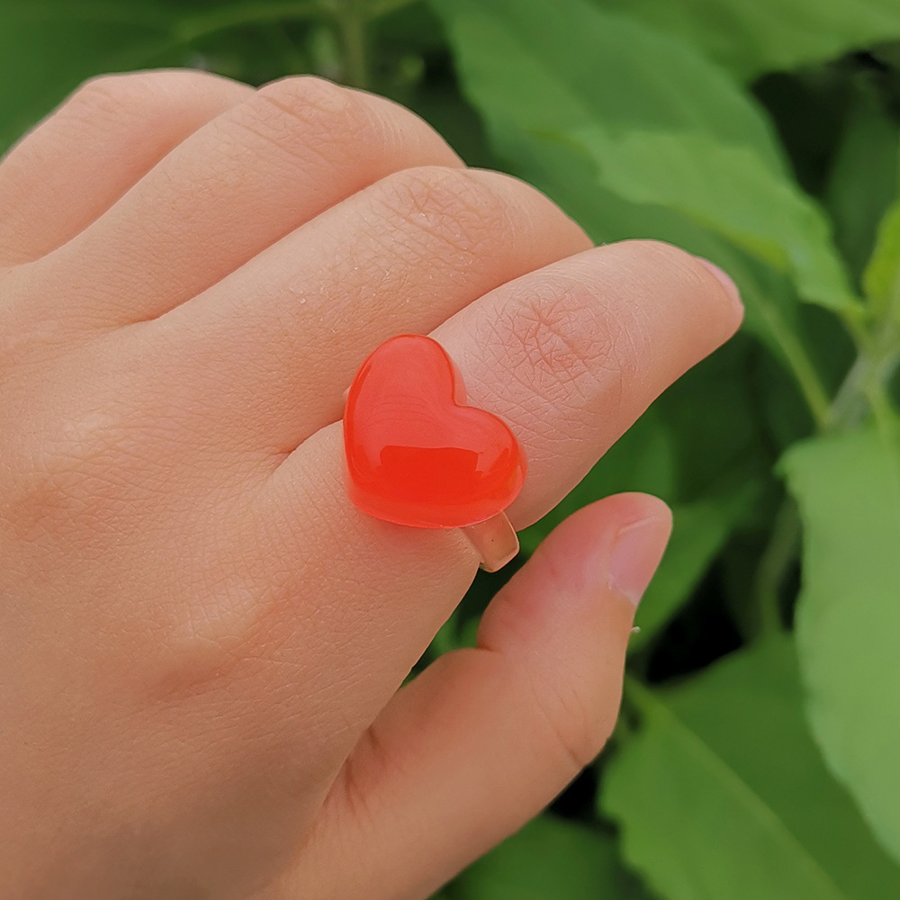 Candy Color Transparent Heart Shape Simple Ring Wholesale Jewelry Nihaojewelry display picture 8