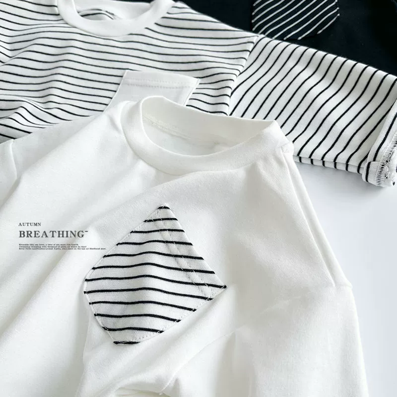 Children's thin long-sleeve top, unisex, autumn, stripe pocket, sizes 80–130