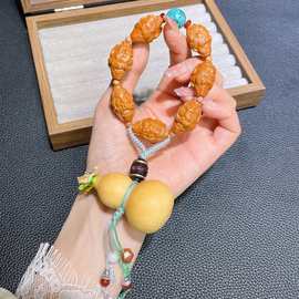 新款 设计橄榄核美人鱼手链搭配磷镁矿紫檀葫芦 手工制作文玩