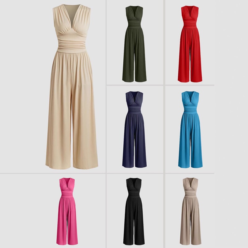 2026 Amazon Eeby European and American Cross-Border New Sleeveless Jumpsuit Loose Wide-Leg Pants Women's Clothing