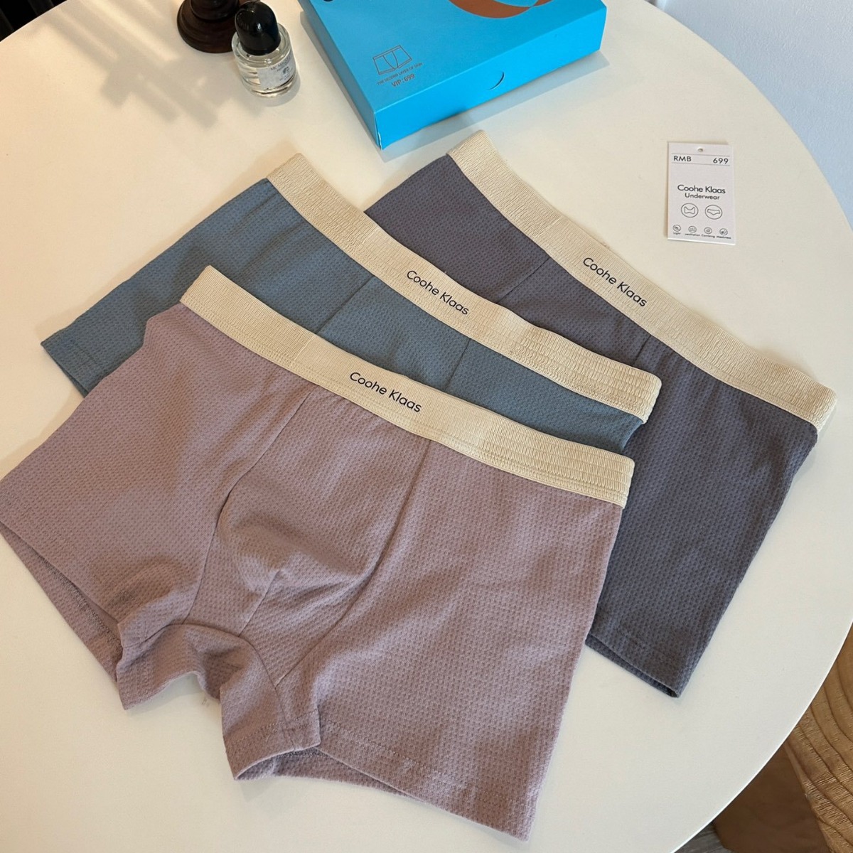 3-pack Milano-style Men's Boxer Briefs Nudie Skin-Care Cotton Breathable Straight Leg Square-bottom Hip-hugging Pouch Pants