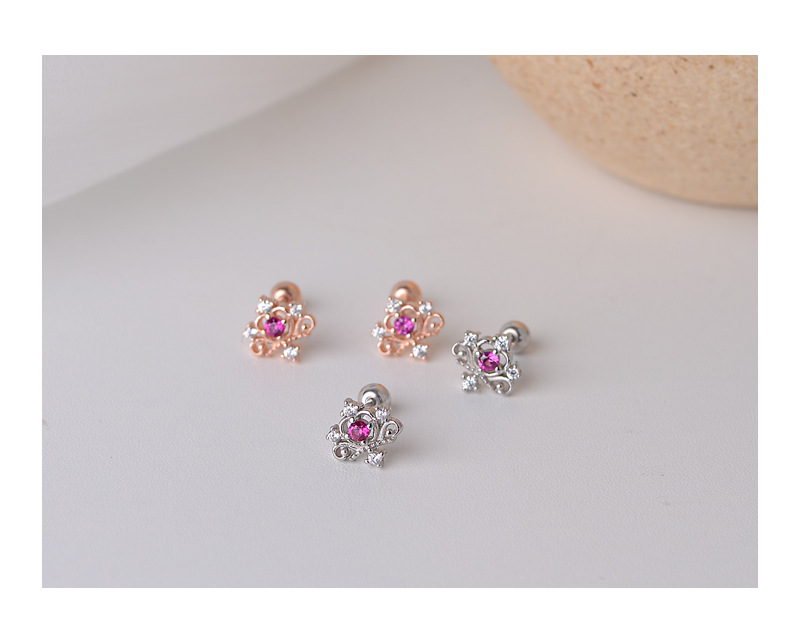 Vintage Style Crown Sterling Silver Plating Zircon Ear Studs 1 Pair