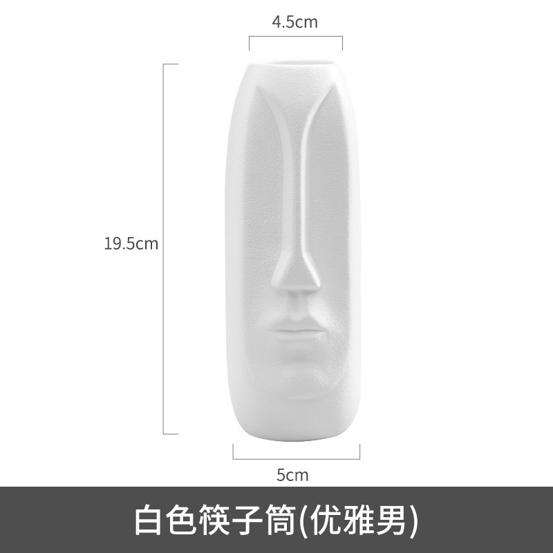 Venta directa de fábrica Soporte de tubo de palillos simple Tubo de cerámica de lujo ligero Adornos cuadrados Cara humana creativa nórdica Tubo de almacenamiento abstracto image 14