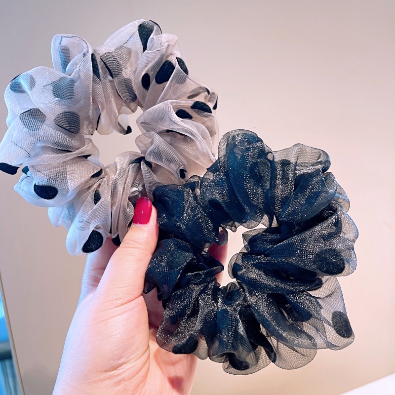 13g Weight Festival Occasion Organza Material Geometric Pattern Women'S Gender Retro Style Pink, Black Color South Korea Imported Organza Retro Polka Dot Large Intestine Hair Circle Temperament Fairy Head Tie Rubber Band Large Intestine Circle Headdress Female 1