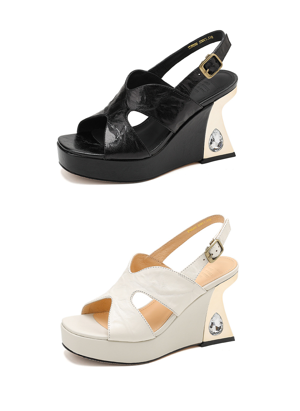 Sandal cao gót nữ mũi vuông quai chéo đế xuồng 9 cm — màu đen, màu trắng ngà chi tiết 22