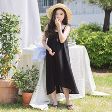 2022夏季韩版中大女童吊带裙公主裙黑色连衣裙薄款棉儿童裙子