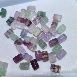 天然彩萤石回纹珠桶珠散珠颜色鲜艳精雕细刻diy配件配饰已打孔