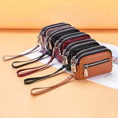 Ladies Mini Crossbody Bag Coin Purse Genuine Leather Large Capacity Double Zipper Multifunctional Handbag Coin Pouch Handheld Bag