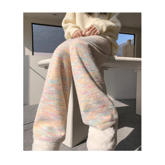 Rainbow Glutinous Rice Pants Women's Spring Autumn and Winter 2024 New High Waist Dape Loose Straight fleece-lined Small Wide Leg Pants