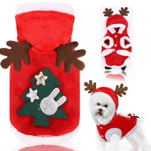 Autumn/Winter Flannel Warm Festive Outwear for Exotic Pet Dogs and Cats, Reindeer Christmas New Year Seasonal Outfit