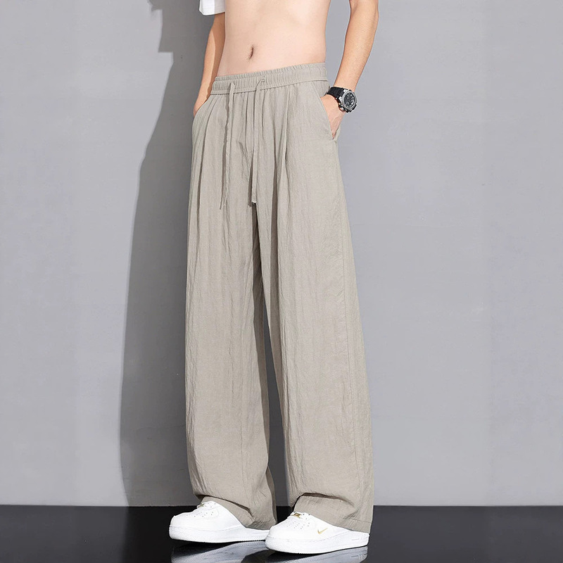 Ice Silk Linen Yamamoto Men's Pants Versatile Trendy Summer Thin Wide-Leg Straight Tencel Casual Long Pants Ice Silk Linen Yamamoto Men's Pants Versatile Trendy Summer Thin Wide-Leg Straight Tencel Casual Long Pants