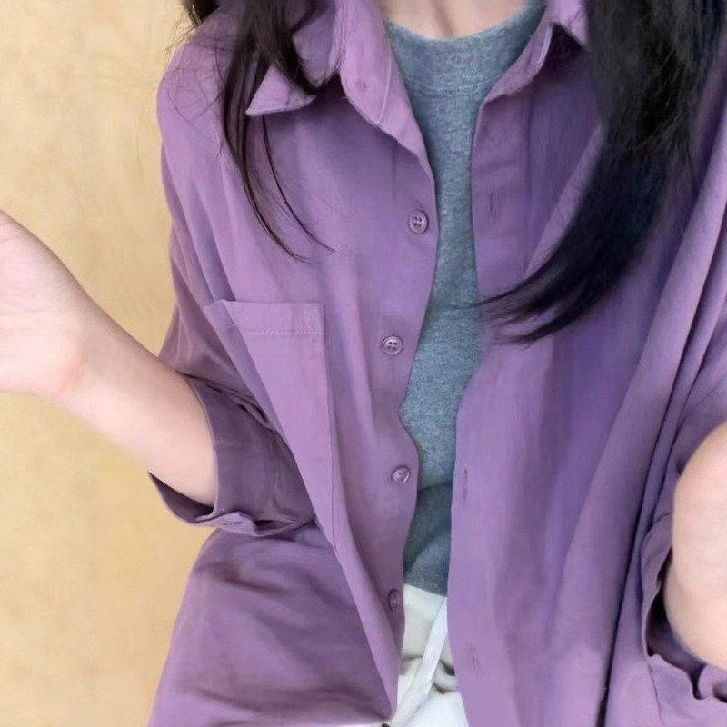 Solid Color Cotton Long-Sleeve Shirt for Women, Versatile Design, 2026 New Style, Can Be Worn Inside or Outside, Loose Top, Shirt, Jacket