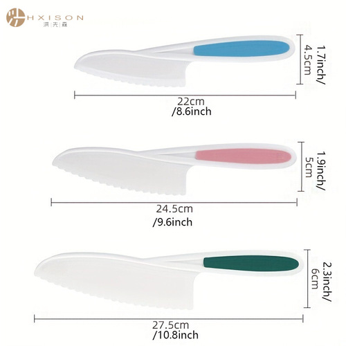 Plastic bread knife three-piece set for children, fruit cutter, cake holder, baking tool, cheese dessert knife