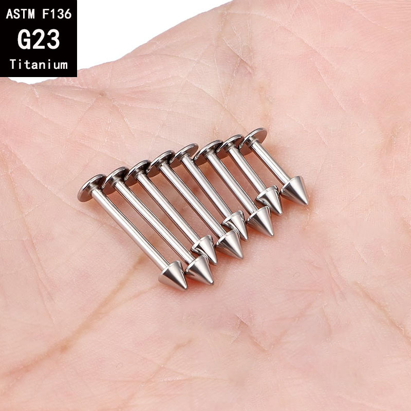 1.2mm G23 Titanium Internally Threaded Cone Flat Rod Devil Nail Ear Bone Lip Piercing Jewelry detail image 7