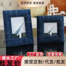 轻奢天鹅绒布相框摆台7寸3寸现代立体正方形金属桌面装饰高档摆设