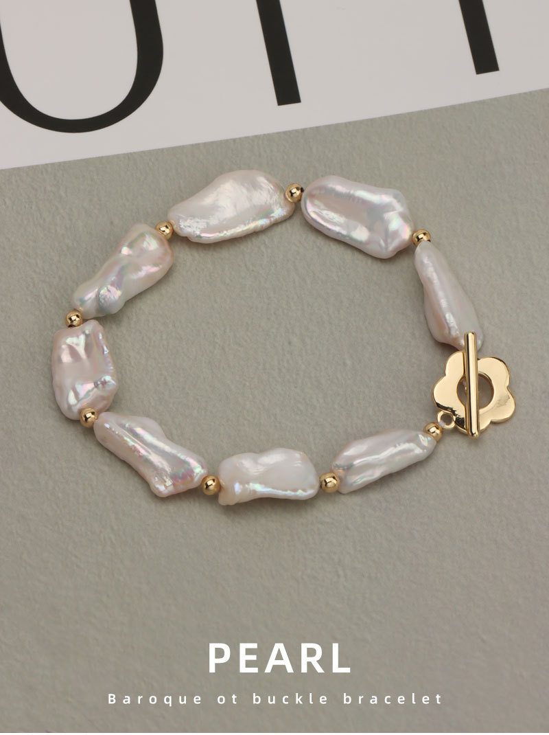 22g Weight 18K Gold Plated Plating Material Bracelets Classification Sweet Irregular Flower Baroque Pearls Bracelets 1 Piece
