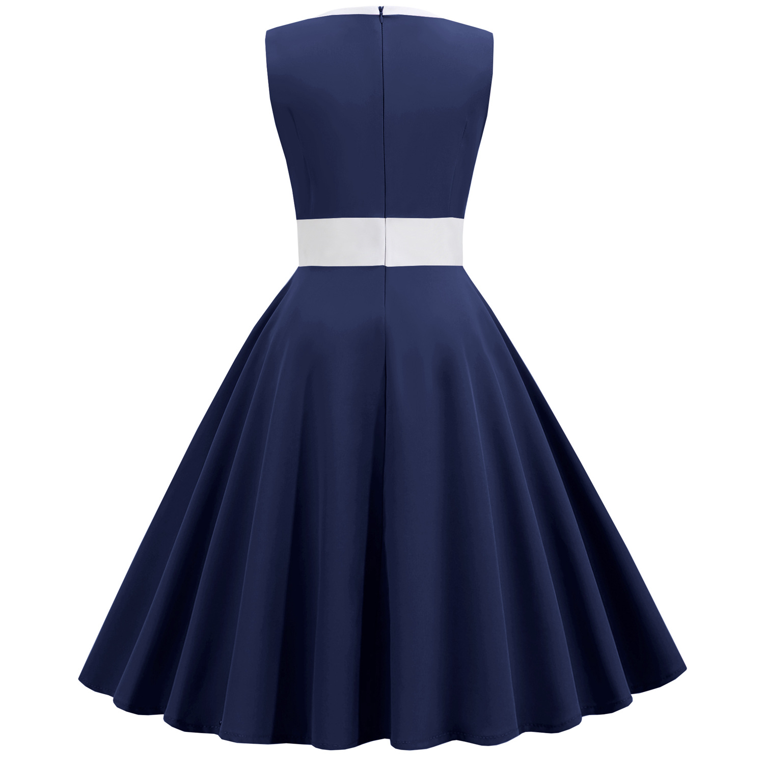  Femmes Hepburn rétro blanc rayure couture fausse simple boutonnage décoratif couleur unie grande jupe_voghion.com