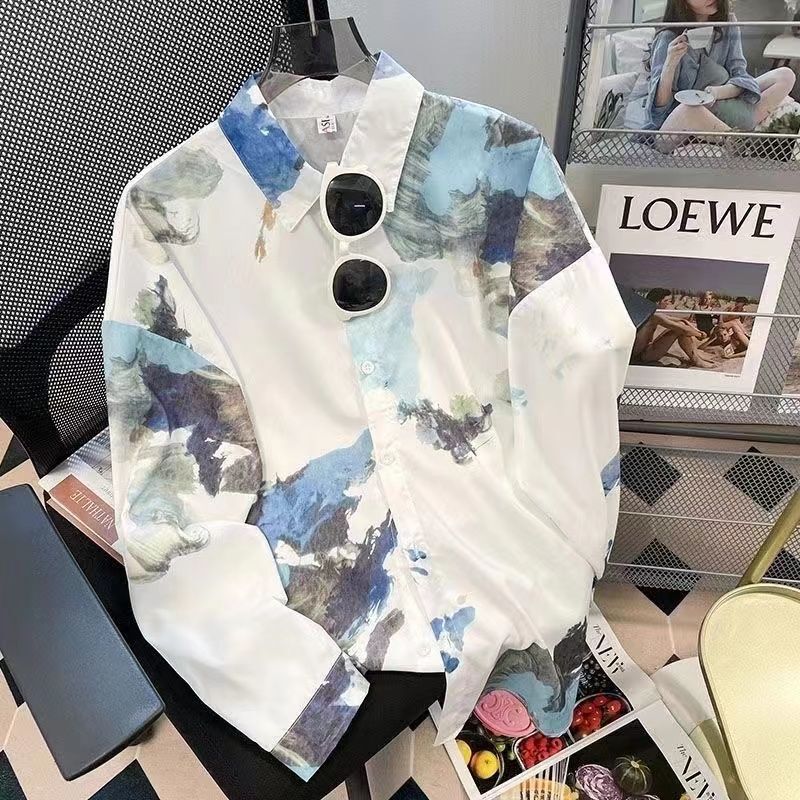 Trendy Retro Loose Unisex Hong Kong Style 90S Nostalgic New Niche Versatile Long-Sleeve Floral Shirt