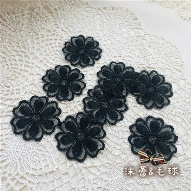 黑色蕾丝布贴欧根纱花朵衣服补丁贴花服装绣花贴片毛衣纱裙刺绣花