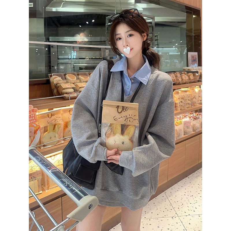 2026 Autumn/Winter Versatile Casual Faux Two-Piece Polo Collar Top Early Autumn Lazy Style Long-Sleeve Composite Sweatshirt Jacket