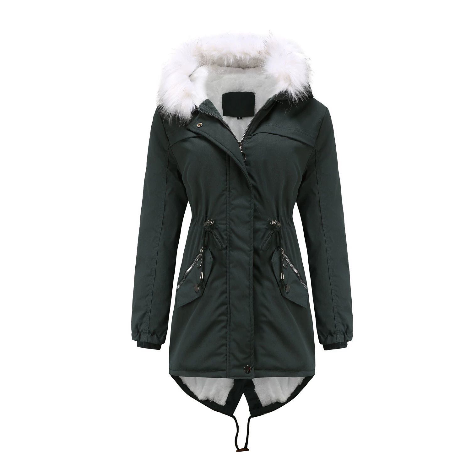 Winter Hooded Jacket Women with Fur Collar Plus Size S-4XL Middle Length Parkas Outwear Thick Warm Fleece Casual Coats WF180 white bubble coat