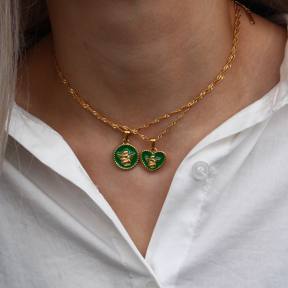 Pendant Necklace Classification 304 Stainless Steel Chain Material Casual Occasion Wholesale Jewelry Fashion Heart Shape 304 Stainless Steel 18K Gold Plated PVD Coated Plating Pendant Necklace