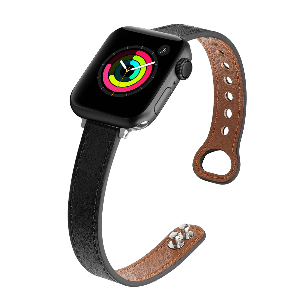 Adecuado para la correa de reloj Apple ultra-fino doble clavo color a juego cuero real pequeña cintura applewatch98 Correa al por mayor