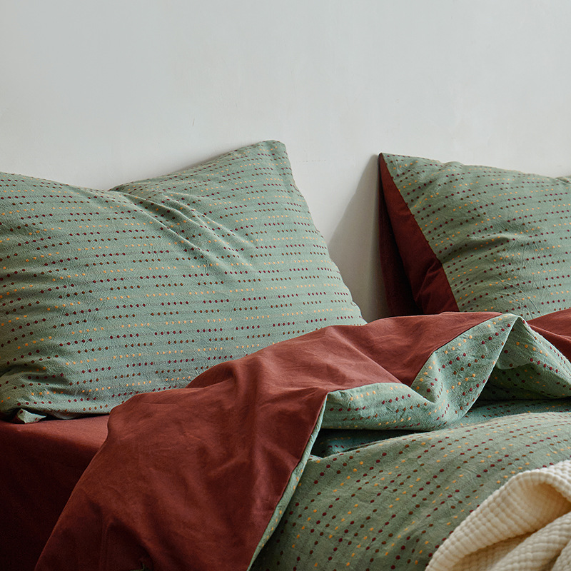 Parure de lit 4 pièces en jacquard de coton style vintage_voghion.com