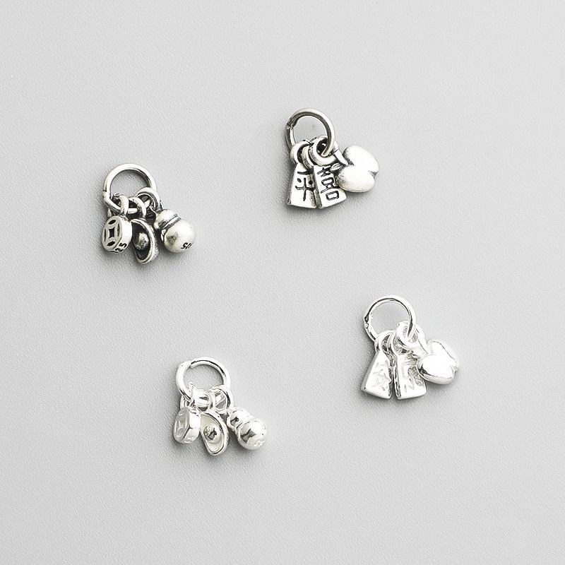 S925 Sterling Silver Thai Silver Ping An Joy Pendant DIY Beaded Rope Bracelet Necklace Money Fortune Pendant Accessories S925 Sterling Silver Thai Silver Ping An Joy Pendant DIY Beaded Rope Bracelet Necklace Money Fortune Pendant Accessories