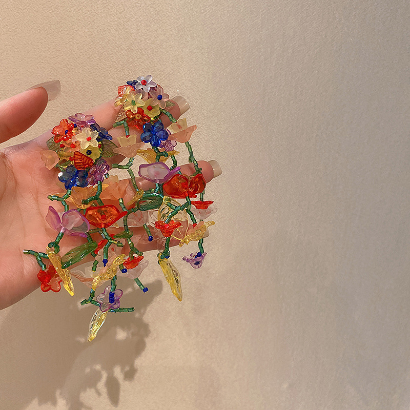 Pendientes de borla de flores de gasa de aguja de plata Pendientes de dopamina de bosque dulce Pendientes de todo fósforo de tendencia de nicho Mujeres al por mayor