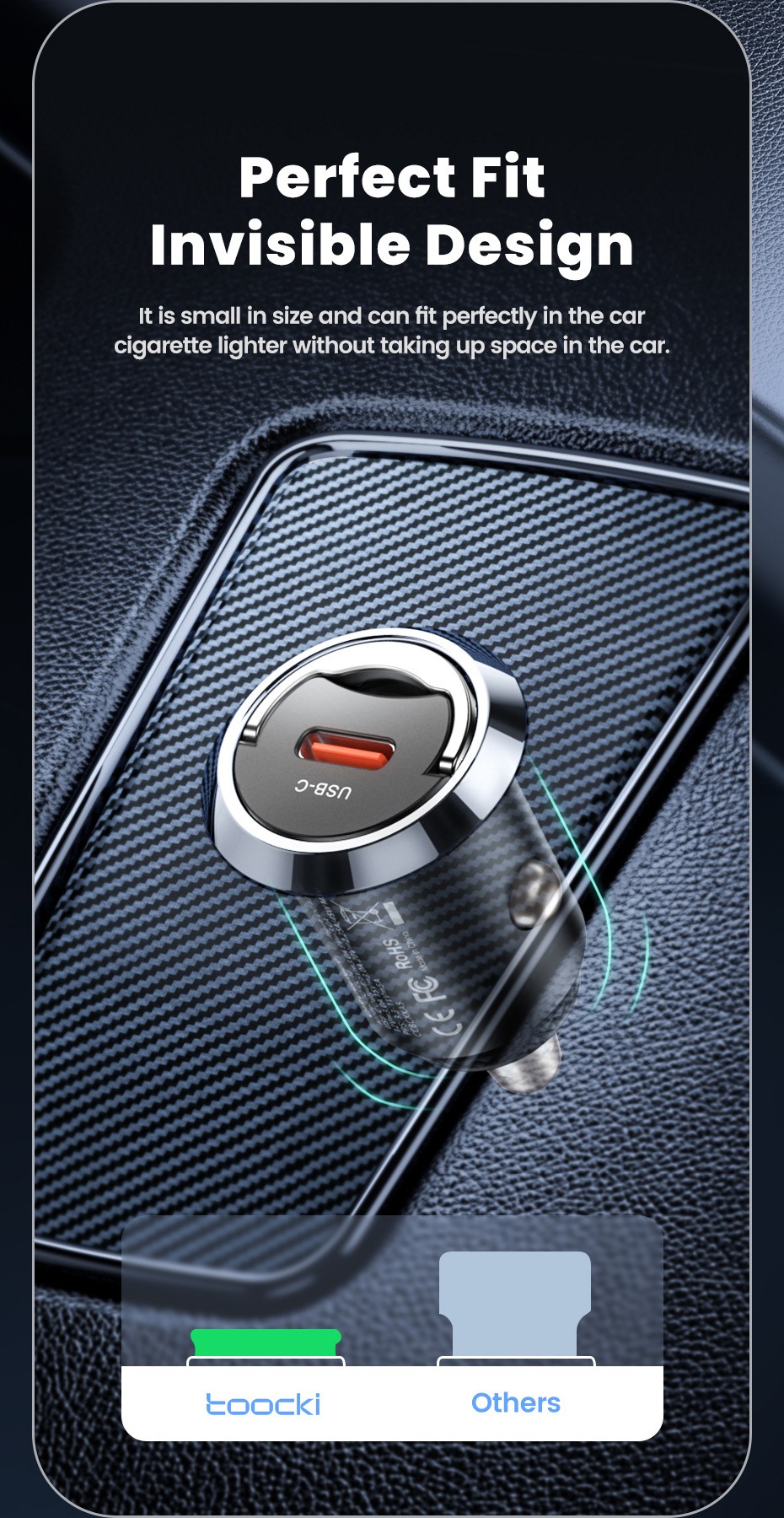 Toocki 45W Mini Pull-Tab Car Mobile Phone Charger Type-C Fast Charging Suitable for Samsung Pps Car Charger
