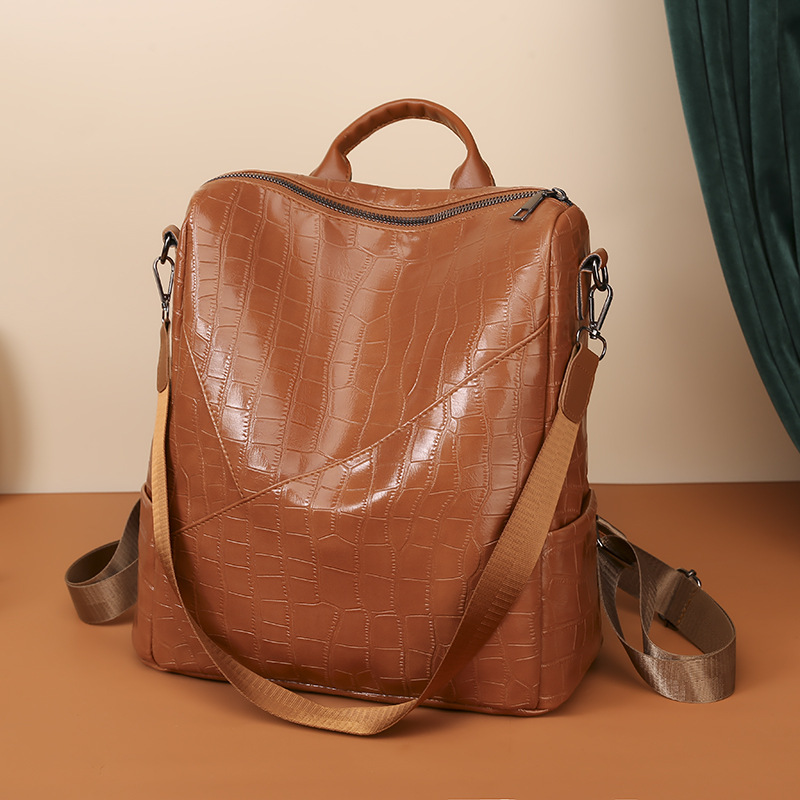 Comercio exterior 2023 verano nuevo estilo coreano PU mochila femenina moda simple de gran capacidad mochila de viaje de un solo hombro