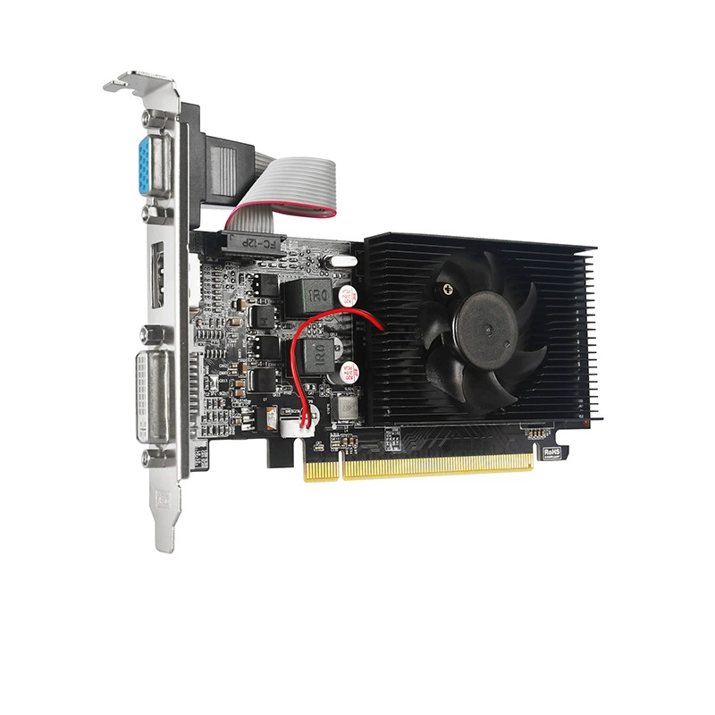 Видеокарта GT210 1 ГБ, поддержка двух дисплеев, низкопрофильный PCI-E для компактного корпуса