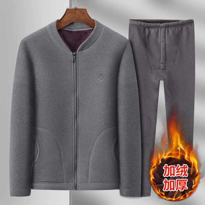 Средний и пожилой мужчина теплый кардиган, хлопчатобумажный костюм, бархатный и толстый